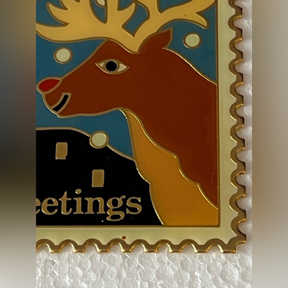 Winco Reindeer Greetings 29c US Postage Stamp Christmas Ornament 22kt Gold Plate - Picture 3 of 5